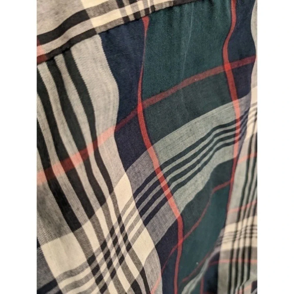 Vintage Hyde Park Men's Button Down Shirt Green‎ Blue Plaid Large 65/35